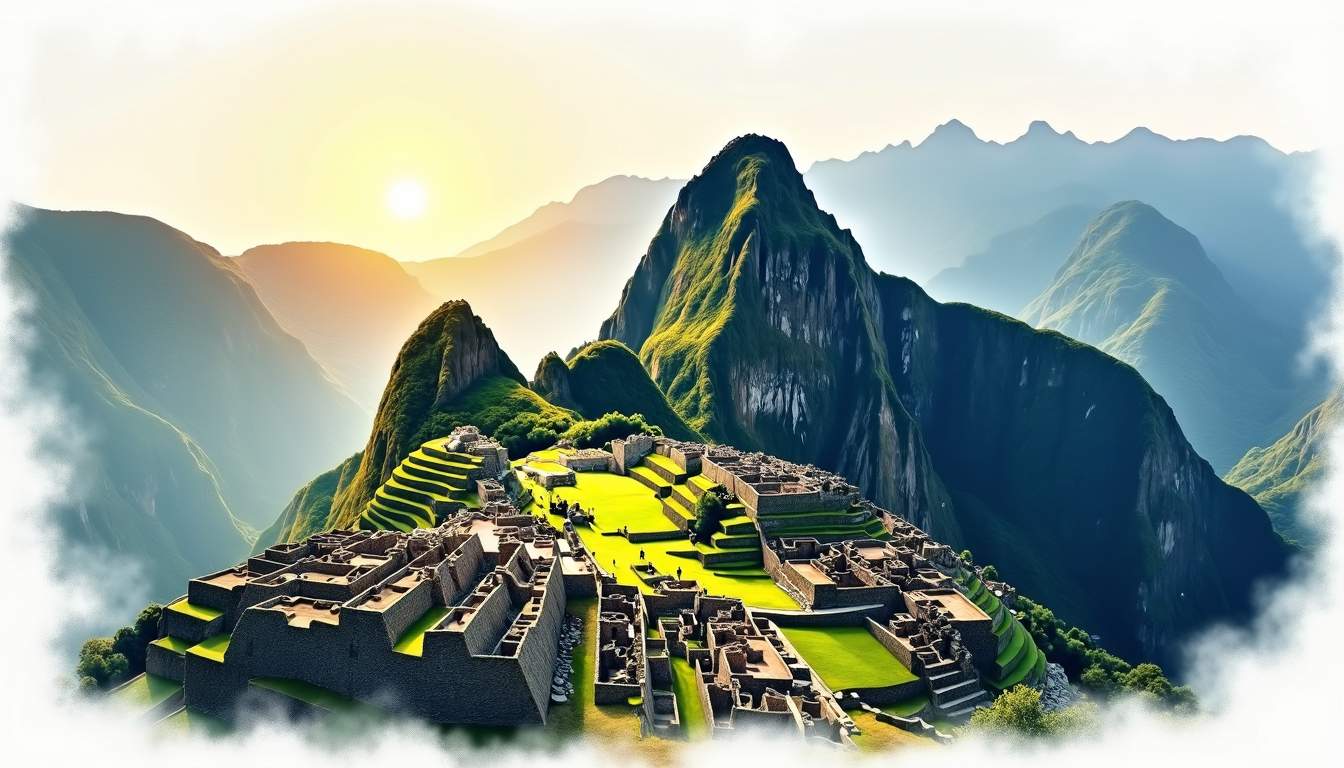 Panoramic view of the Machu Picchu citadel in the Andes